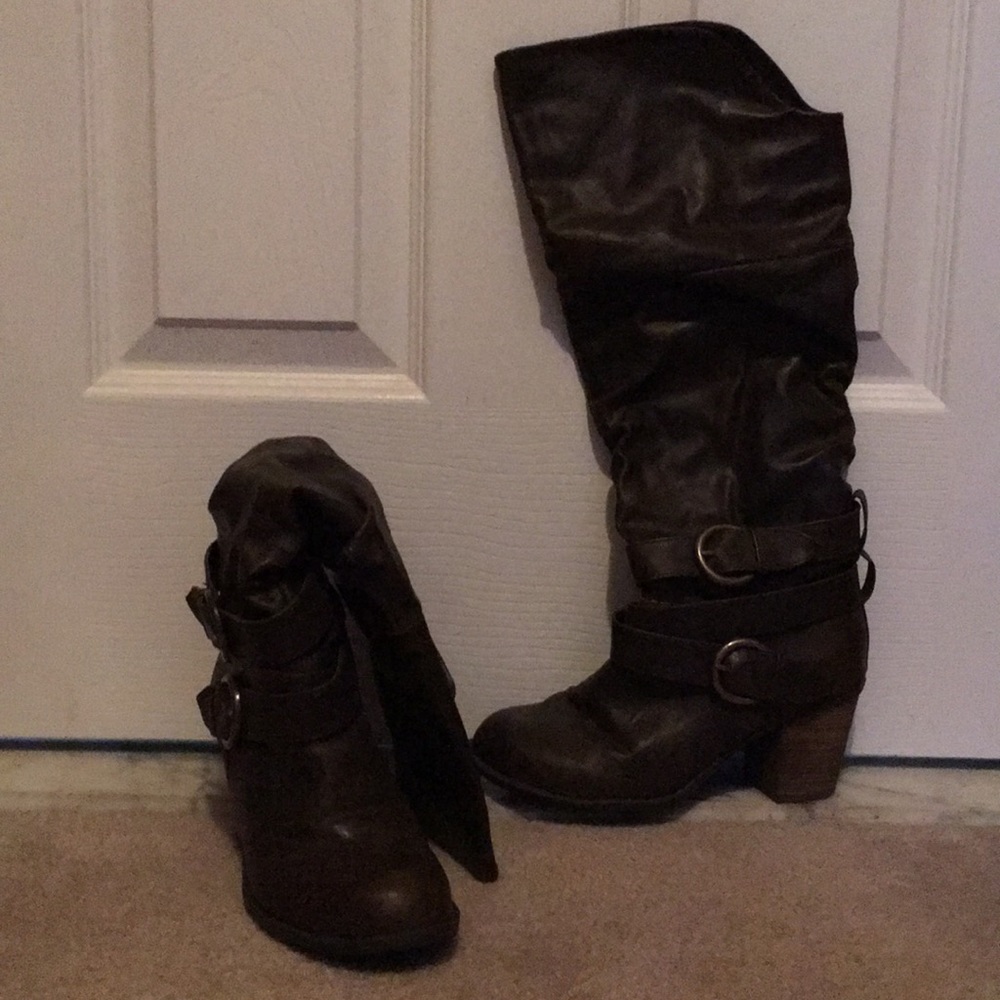diba brown knee high slip on boots, size 6M